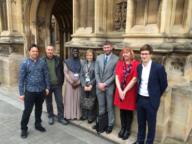 Baroness Tyler and Voices from the Frontline participants outside the House of Lords