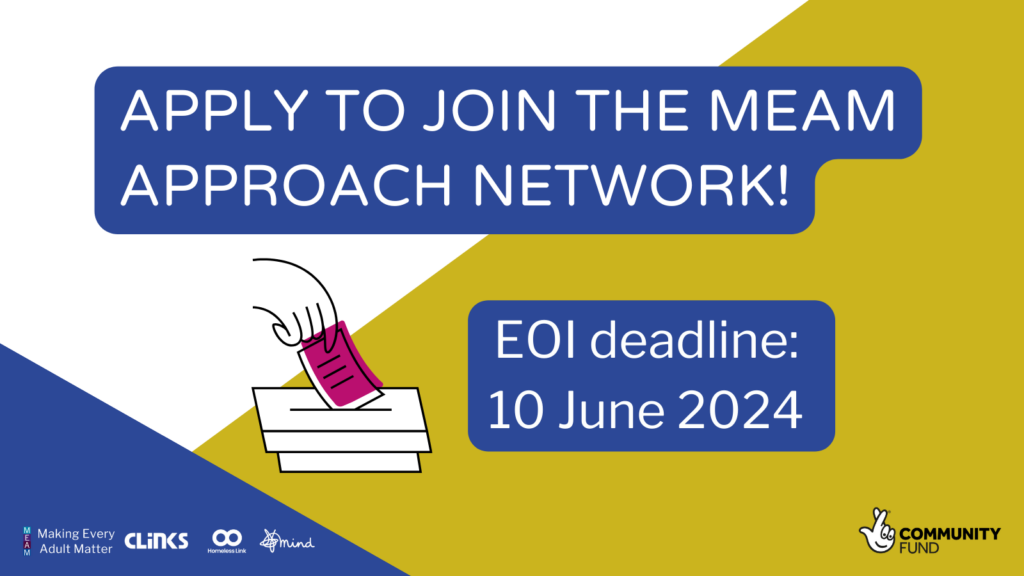 Promotional graphic that reads: apply to join the MEAM Approach network! EOI deadline: 10 June 2024.