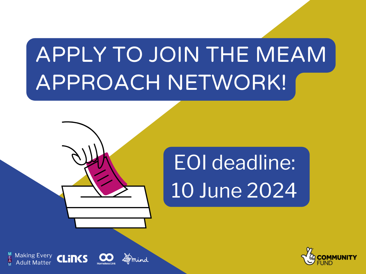 Promotional graphic that reads: apply to join the MEAM Approach network! EOI deadline: 10 June 2024.